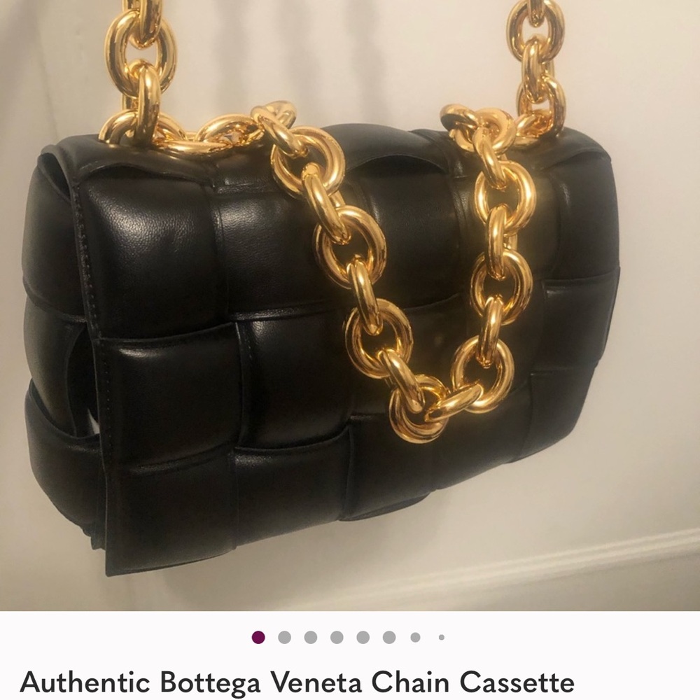 Bottega Veneta Black Leather Chain Shoulder Bag